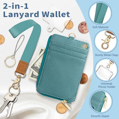 Blue Lanyard Wallet with Id Badge Holder Keychain for Card Women - color: Solid-blue