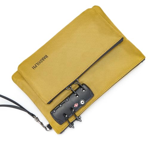 Money Bag with Lock, Double layer Men & Women's Locking Accessories Pouch, BankBag,CashBag with Lock and Zipper NotaryBag with Lock (Yellow) - color: Yellow
