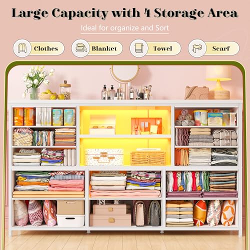 EnHomee Dresser for Bedroom with LED Lights & Charging Station - color: White