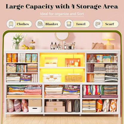 EnHomee Dresser for Bedroom with LED Lights & Charging Station - color: White
