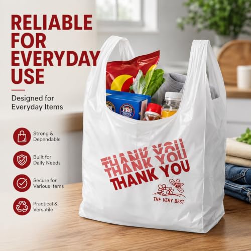 17 Mic T-Shirt Plastic Grocery Bags 12 x 7 x 22, Pack of 400 with Handles