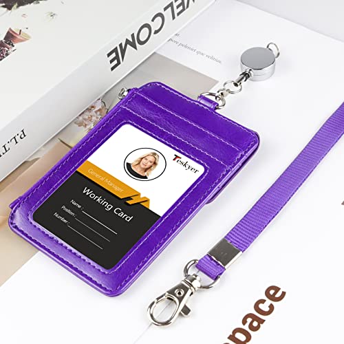 Teskyer ID Badge Holder with Retractable Lanyard, Lanyard Wallet, Purple - color: Purple #02, size: 3.1" x 4.7"