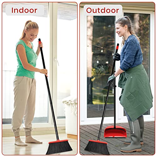 TreeLen Broom and Dustpan Set, 52 inch Broom and Dust Pan Combo for Home - color: Red Broom