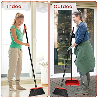 TreeLen Broom and Dustpan Set, 52 inch Broom and Dust Pan Combo for Home - color: Red Broom