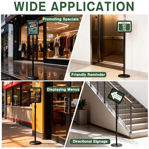 Sign Holder - 8.5x11 inch Sign Stand Holder Adjustable Display Stand Floor Standing Sign Holder, Signage Stand with Snap-Open Frame Display for Malls,Schools,Restaurants (Black)