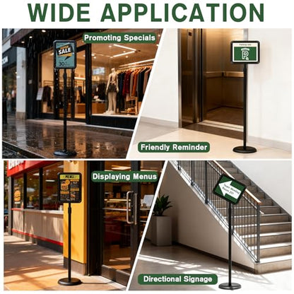 Sign Holder - 8.5x11 inch Sign Stand Holder Adjustable Display Stand Floor Standing Sign Holder, Signage Stand with Snap-Open Frame Display for Malls,Schools,Restaurants (Black)