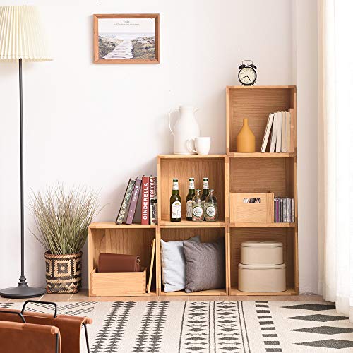 KIRIGEN Stackable Wood Storage Cube with Handles, Open Cubby Bin, Brown - color: Dark Brown, size: L/10.3*14.2*10.3(C26)