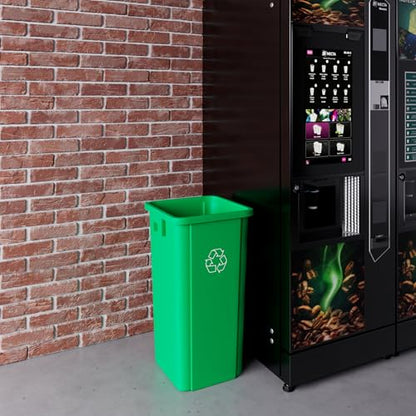 23 Gallon Green Recycle Square Commercial Trash | Garbage Can - Outdoor, Office, Restaurant, Kitchen, School
