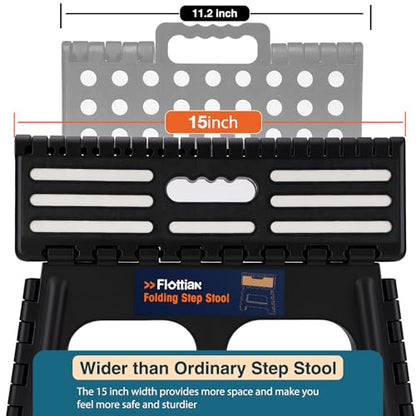 Flottian 9" Folding Step Stool for Adults and Kids 15-Inch Extra Wide Stool Holds Up to 300 lbs,Non-Slip Folding Stools with Handle,Compact Plastic Foldable Step Stool for Bathroom,Kitchen,ect,Black - size: 9 Inch