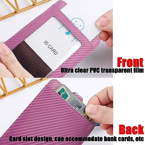Carbon Fiber Work ID Card Holder with Lanyard,Pink - color: Pink
