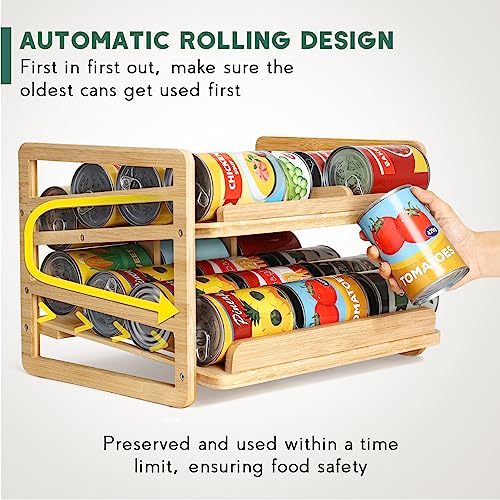 Yumkfoi Rolling Bamboo Can Organizer Rack, Stackable Can Storage - style: For 24 cans with rolling filling design