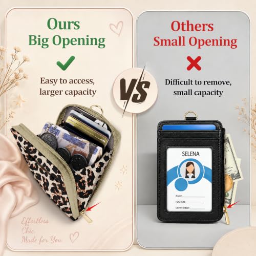 ID Badge Holder with Lightweight RFID Blocking Card Holder, Lanyard Wallet - color: Classic Leopard