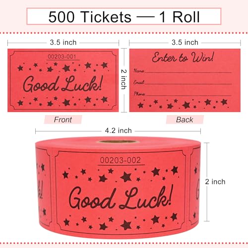 ESSENTIAL 500 Raffle Tickets, Good Luck Raffle Cards - color: Red, size: 3.5"x2"