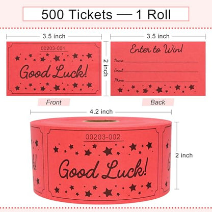 ESSENTIAL 500 Raffle Tickets, Good Luck Raffle Cards - color: Red, size: 3.5"x2"
