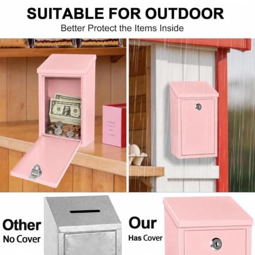 CHONOVO Metal Cash Box 10.2" with 2 Magnetic Whiteboard, Pink - color: Pink