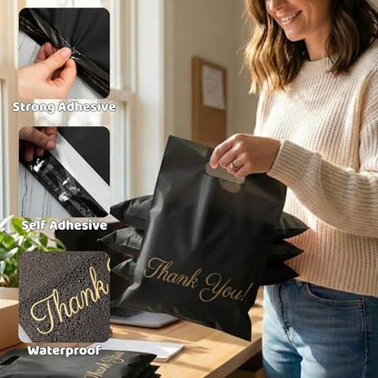Donyson Black Poly Mailers with Handle, 12x15, 50 Pack, Shipping Bags - color: Black, size: 12x15 (50 Pack)