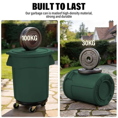 20 Gallon Outdoor Trash Can with Lid and Wheels, Green - color: GREEN