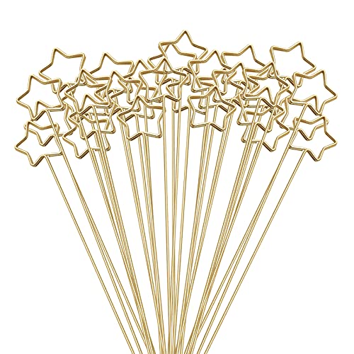 Tinsow 30 Pcs Metal Floral Place Card Holder, 13.4 Inch Flower Picks Clip for Floral Arrangement, Golden Gift Card Holder for Wedding and Party (Stars) - style: Stars