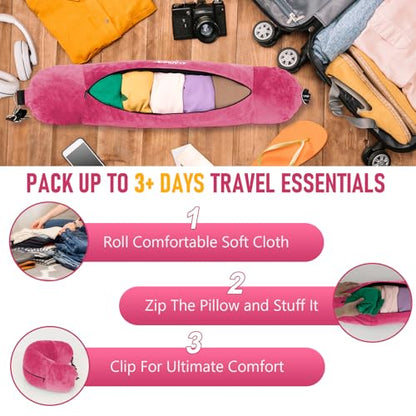 Travel Neck Pillow Stuffable with Clothes, Stuffable Travel Pillow - color: Pink