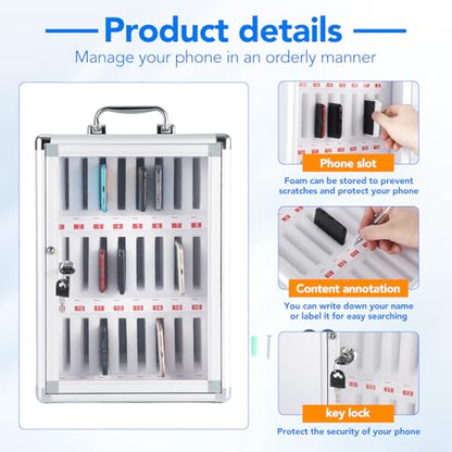 24 Slots Cell Phone Locker with Key, Portable Mobile Phone Storage Box