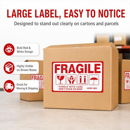 Large Fragile (6" X 3.5") Handle with Care Keep Dry Upward Do Not Trample Shipping Box Warning Stickers Label (STK-02 300pcs) - size: STK-02 300pcs