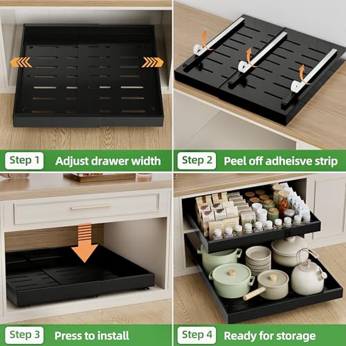 PAKETA 2 Pack Expandable Pull Out Cabinet Organizer,21" Deep - color: Black, size: 21"D X 12-20"W (2 Pack)