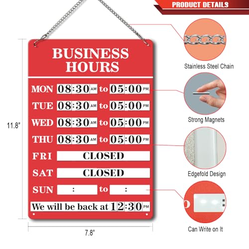 Magnetic Changeable Business Hours Sign, Metal Hours of Operation Signs for Business, Store Hours Sign for Glass Door or Window (RED) - style: RD-hours sign