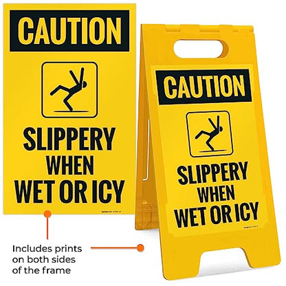 Caution Slippery When Wet Or ICY Sidewalk Sign Kit, (SI-76037) - size: 10x16 Inches, style: A-frame + 2 Panel Kit