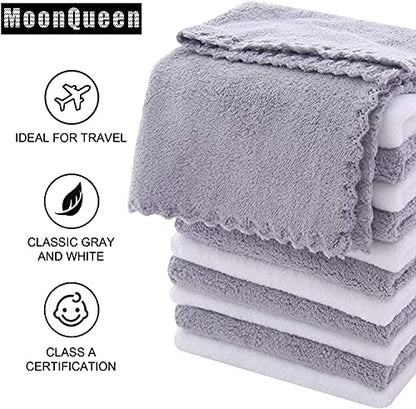 MOONQUEEN 30 Pack Microfiber Face Towel - Premium Soft Makeup Remover Cloths (White-Grey, 30 Pack) - color: White-grey, size: 12x12 Inch (Pack of 30)