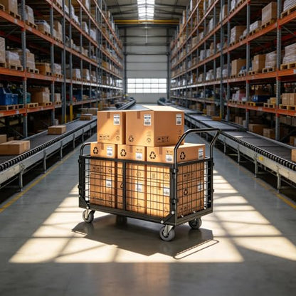 5-in-1 Folding Platform Truck, Cage Truck, 1800LBS Heavy-Duty Utility Cart & Industrial Push Cart Dolly, U-Boat Trolley, Folding Flatbed Trolley, Steel Base for Garage, Grocery, Laundry, Storage - color: Black