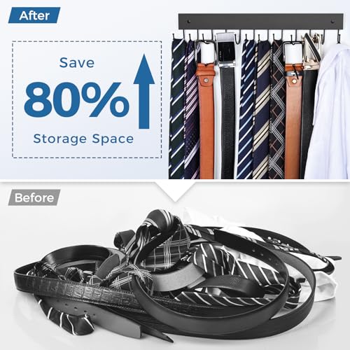 Belt Hanger Wall Mounted, Wooden Belt Organizer - color: Black, size: 1 Pack-Belt