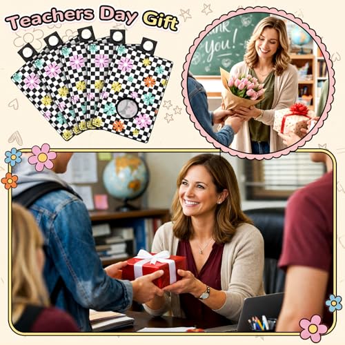 Gueevin 6 Pack Teacher Alarm ID Badge Holder, Plaid Flowers - style: Plaid Flowers