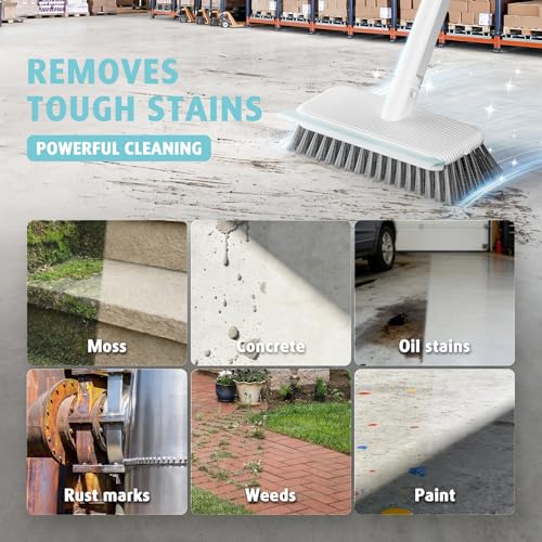 AIR U+ Concrete Scrub Brush, Long Handle, 7-Row Wire Bristles, Squeegee