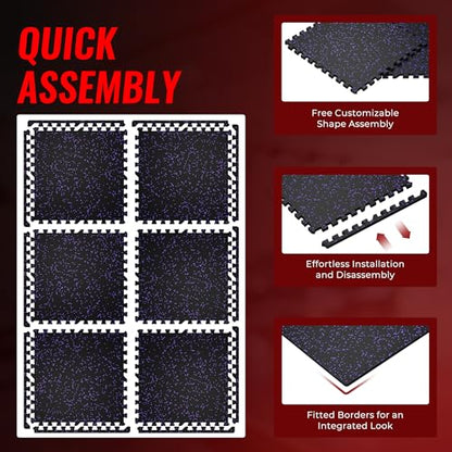SUPERJARE 0.79'' Extra-Thick 6 Pcs 24 Sq Ft Exercise Equipment Mats - color: Black/Purple, size: 6 Tiles (24 Sq Ft)