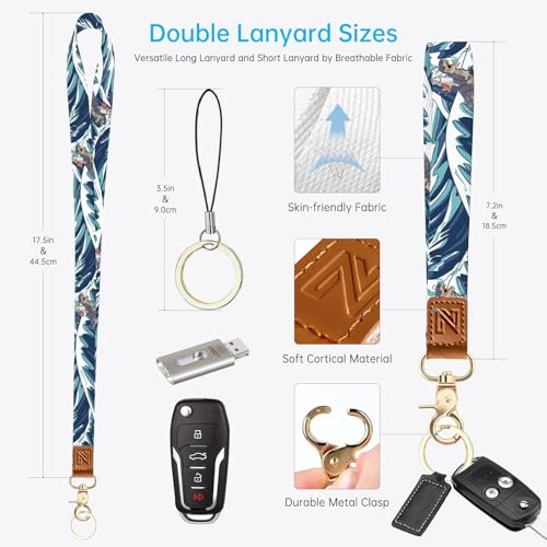 2-in-1 ID Badge Holder & Lanyard Wallet，Cute Zippered Pouch Dinosaur Cat - color: Funny Surfing Cat Riding Dinosaur