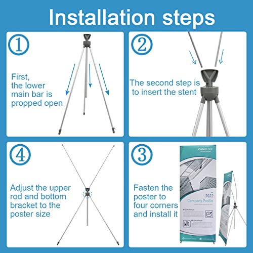2 Pack X Frame Banner Stand Fits Any Banner Adjustable Size 23"X63" to 32"X78" with Portable Retractable Carrying Bag, Customize Stand for Trade Show Exhibition Market and Store Display,Silver