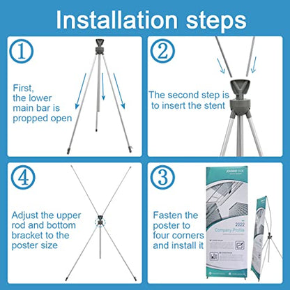 2 Pack X Frame Banner Stand Fits Any Banner Adjustable Size 23"X63" to 32"X78" with Portable Retractable Carrying Bag, Customize Stand for Trade Show Exhibition Market and Store Display,Silver