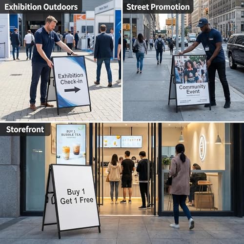 USCNC 24 x 36 Heavy Duty Slide-in Folding A-Frame Sidewalk Sign Black Coated Steel Metal Double-Sided Pavement Sign (Frame only)