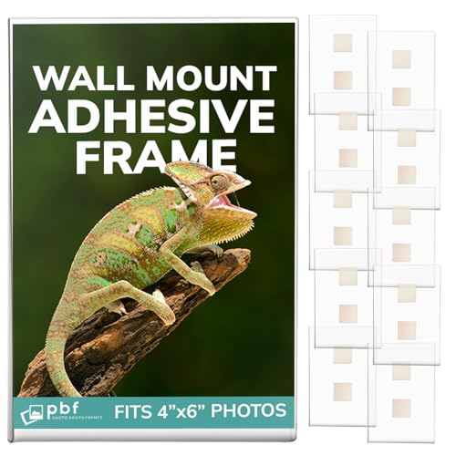 pbf 4x6 Wall Mount Picture Frames | Adhesive 4 x 6 Clear Acrylic Frames | No Hole, No Drilling, Wall Mounted Photo Holders for Locker, Photo Board, Art Display, Sign Holder (10-Pack) - size: 4x6