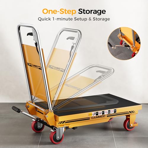 CAMMOO Hydraulic Lift Table Cart, 500 lb Foldable Scissor Lift, Yellow - size: 500lbs Yellow