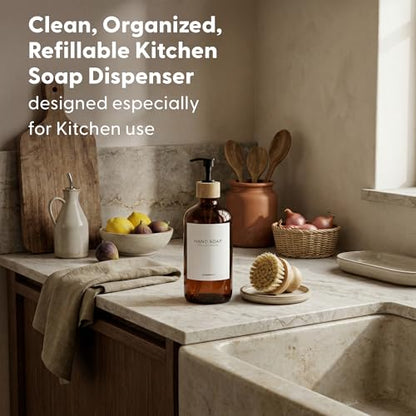 Maisonovo Dish Soap Dispenser - Amber Soap Dispenser Black Bamboo Pumps - color: Amber Black