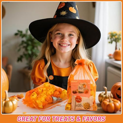 ANZNKU 50 Pcs Large Organza Bags 8x12, Small Mesh Gift Bag Drawstring Bulk - color: Orange