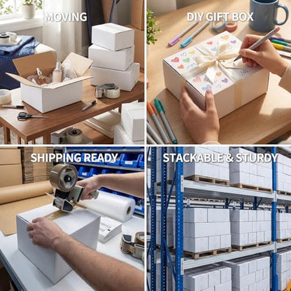 Shipping Boxes 8X6X4 Set of 18, Double Wall White Corrugated Cardboard Box for Mailing Business Packaging - size: 8x6x4 Inches