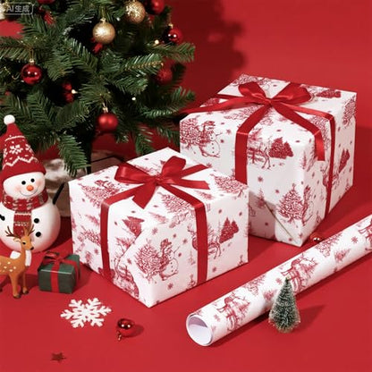 WRAPAHOLIC Red Christmas Wrapping Paper - Mini Roll - 17 Inch x 16.5 Feet - Red Sketch Christmas Elements Wrapping Paper for Xmas Holiday, Party Celebration - color: Christmas Red Sketch, size: 17 inch x 16.5 feet