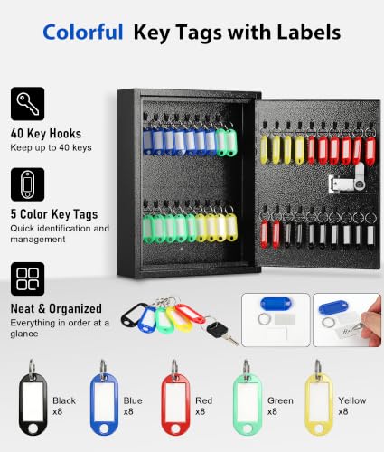 KYODOLED Key Box, 40-Key Lock Box with Combination Lock, Wall Mount, Black - color: Black-01