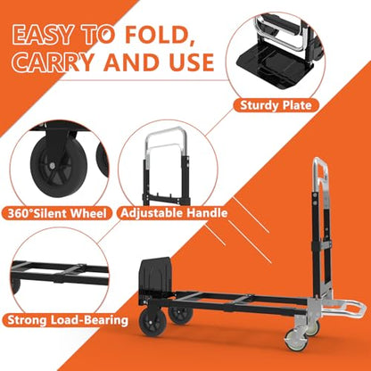 3-in-1 Folding Hand Truck, 500 lb Heavy Duty Steel Dolly - color: Black