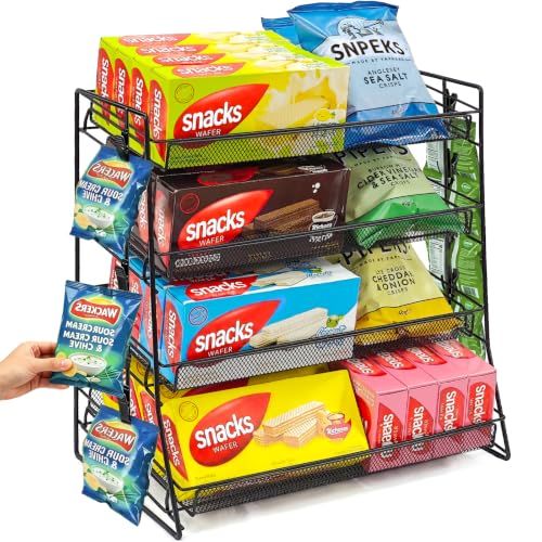 CyDuan Candy Display Rack with10 Clips, Snack Organizer for Countertop - color: Black Mesh with Chips