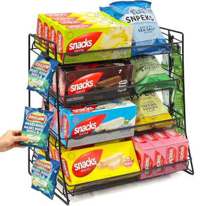 CyDuan Candy Display Rack with10 Clips, Snack Organizer for Countertop - color: Black Mesh with Chips