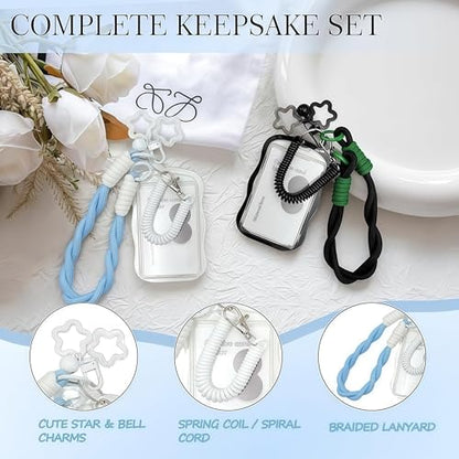 AZY 2-Piece Photocard Holder Keychain Set – White & Black Silicone Keychains with Spring Rope & Twisted Hand Strap for Kpop Photos, Cards & Keys - color: Black
