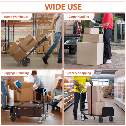 3-in-1 Folding Hand Truck, 500 lb Heavy Duty Steel Dolly - color: Black